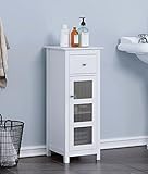 SPIRICH Bathroom Storage Floor Cabinet, Bathroom Cabinet Free Standing with Single Drawer and Adjustable Shelf (Espresso) (White)