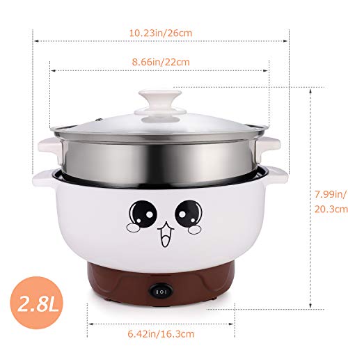MINGPINHUIUS 4-in-1 Multifunction Electric Cooker Skillet Wok Electric Hot Pot For Cook Rice Fried Noodles Stew Soup Steamed Fish Boiled Egg Small Non-stick with Lid (2.8L, with Steamer) - Thumbnail 6