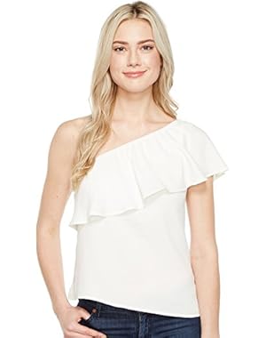 7 For All Mankind Womens One Shoulder Ruffle Top