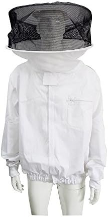 Professional lightweight Beekeeping jacket 100% Cotton Full Body with round removable veil , elastic waist in all size/Medium /Large/X Large /XX Large white color by WANG’S (Medium)