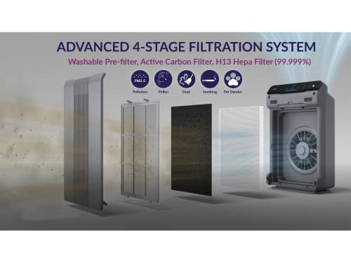 Winix 5300-2 Air Purifier for Allergy Sufferers, CADR 390 m³/h, 99 ㎡, Air Purifier for Smoking Rooms Against Allergies, Dust, Pollen, Pet Hair, Air Quality Display, Auto Sleep Mode, Black | PlasmaWave technology against allergies, dust, pollen and pet hair, air quality sensor, auto & sleep mode, smoking room