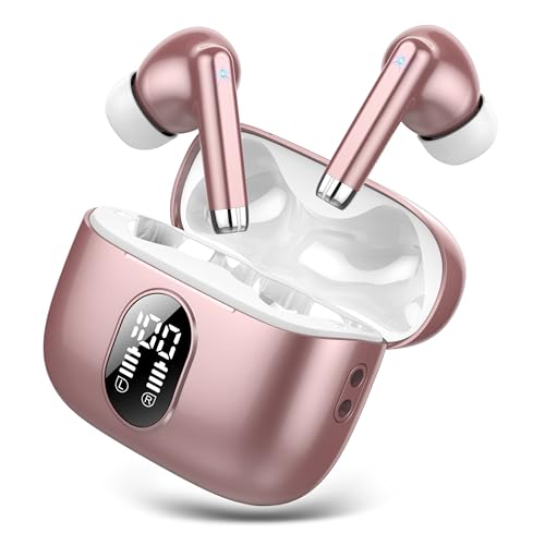 QXQ New Bluetooth Headphones, Wireless Bluetooth 5.4 HiFi Stereo Headphones with 4 ENC Mic, 40H Wireless Bluetooth Headset with Screen, Wireless Earphones for Android iOS, Pure Pink