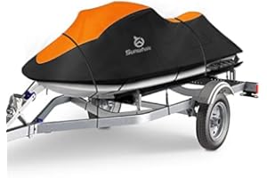 Sunwhale Trailerable Jet Ski Cover 1-3 Seats Heavy Duty Waterproof 2 Air Vent Marine Grade UV Resistant Fits Yamaha Sea-Doo Kawasaki (Fits from 126"-135"(1-3 seater))