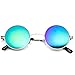 zeroUV - Retro Round Sunglasses for Men Women with Color Mirrored Lens (Silver/Blue-Green)