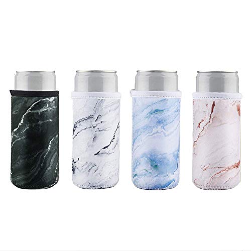 Wakaka Pack of 4 Neoprene Insulators Marble Pattern Cans Cover Sleeves Beer Coolies Fit for 12oz Slim Drink Beer Cans