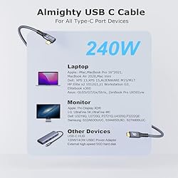 CABLEDECONN Thunderbolt 3 Cable 3ft, 240W