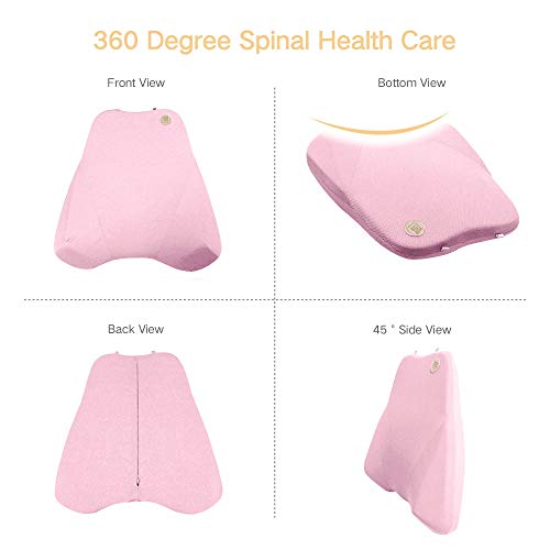 QBUC Car Back Support, Car Lumbar Pillow for Back/Spine/Coccyx Pain Relief, Memory Foam Lumbar Support Pillow - Comfort Back Cushion for Car seat, Office Chairs, Travel and Home (Pink) - Thumbnail 2
