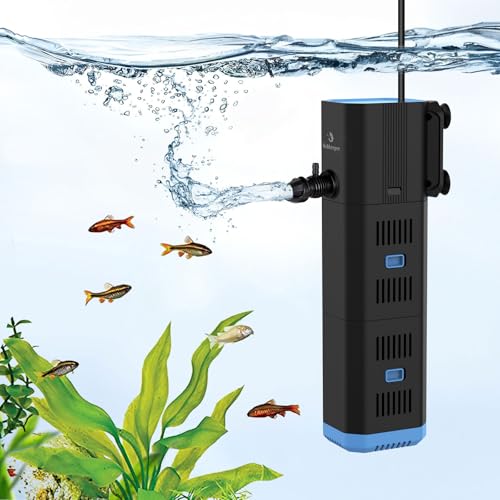 fishkeeper Aquarium Filter, Adjustable 500L/H Aquarium Internal Filter for 30L-120L Aquariums, 4-in-1 Aquarium Pump with Filter, Oxygen, Wavemaker, Filter Sponge (6W (500L/H, ≤120L))