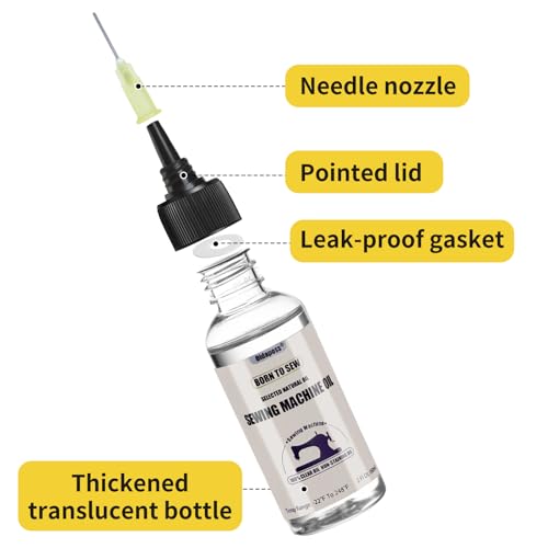 2FL.OZ. Sewing Machine Oil with Oil Applicator and 4 Type Sewing Machine Cleaning Brushes, Fine Light Machine Oil for Lubrication of All Sewing Machine Moving Parts