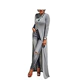 Flymall Women Long Sleeve Open Side Split Long Maxi Dress T Shirts Tops