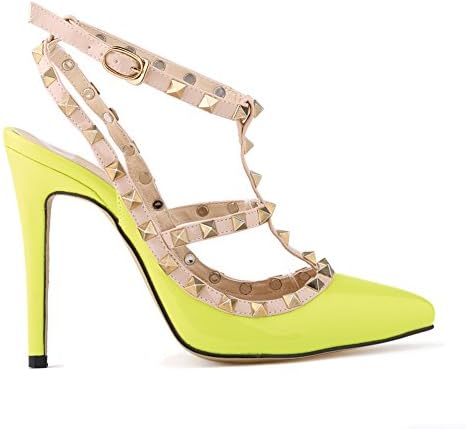 Loslandifen Womens Stiletto High Heels Rivet Ankle Strap Pumps