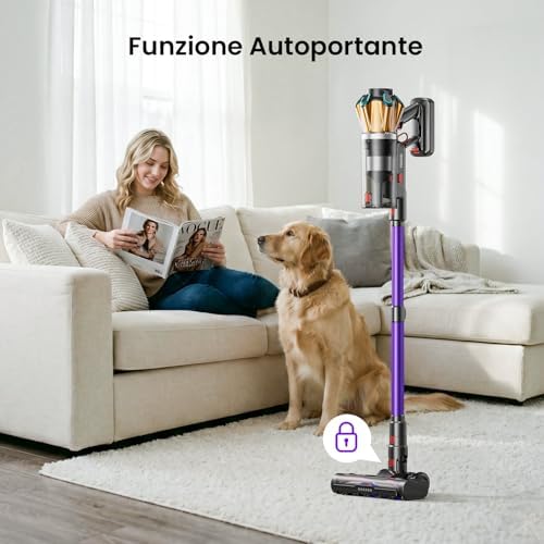 Aspirapolvere Senza Fili 650W/55KPa/70min, 1.8 L, Modalità Uragano