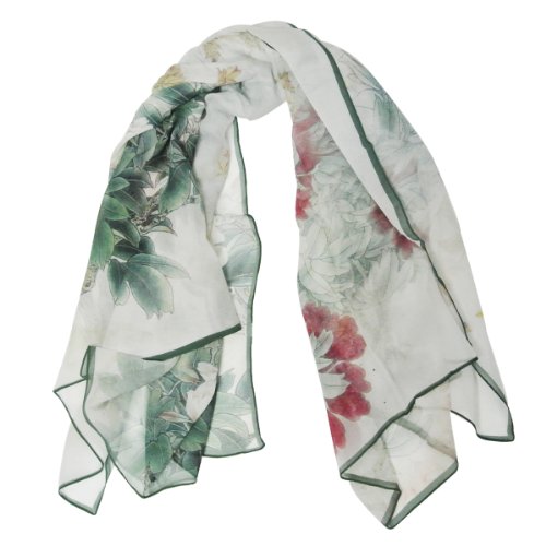 Wrapables 100% Mulberry Silk Floral Painting Square Scarf, Peony Garden