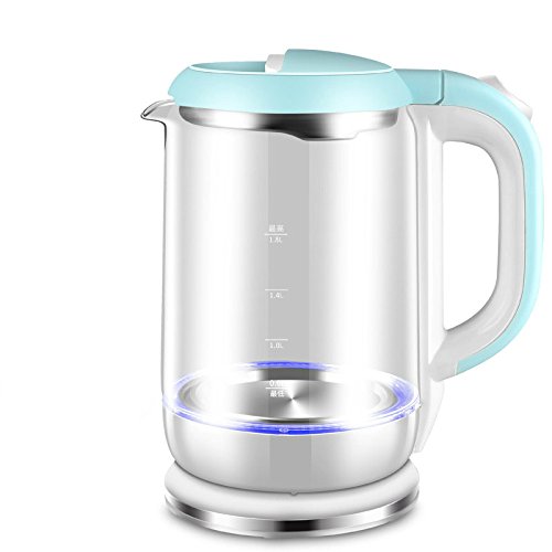 Click Here to See More Images Wasserkocher Blue 1.8L Kettle Automatic Power Off Insulation Household Glass Mini Transparent Pot One Electric Kettle,Blue