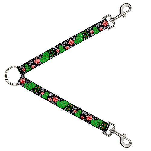 Buckle-Down Dog Leash Splitter Christmas Collage Black White Green Red 1 Foot L…
