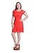 Amoluv Women Round Neck Short Sleeve Pleated Lace Slim Dress Red, Medium