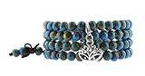 Women Men Blue Porcelain Elastic Tibetan Buddhist 108 Worry Prayer Beads Mala Bracelet Necklace (Lotus Flower)