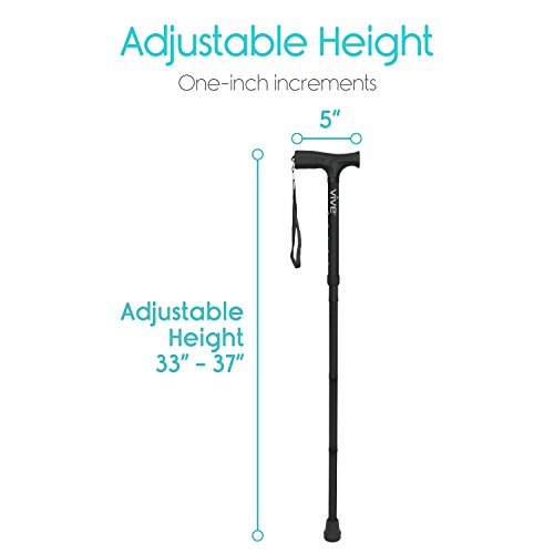 Vive Folding Cane - Foldable Walking Cane for Men, Women - Fold-up, Collapsible, Lightweight, Adjustable, Portable Hand Walking Stick - Balancing Mobility Aid - Sleek, Comfortable