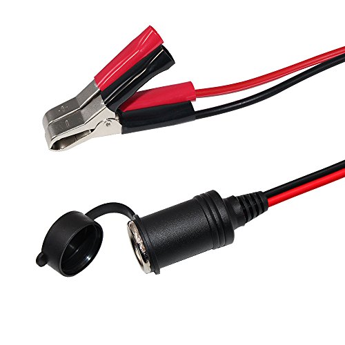 [2 Pack] KUNCAN Car Battery Clamp-on Extension Charge Cable - Female Car Cigarette Lighter Socket to Battery Alligator Crocodile Clips Connector with 10A Fuse 2FT 12V 24V - Thumbnail 6