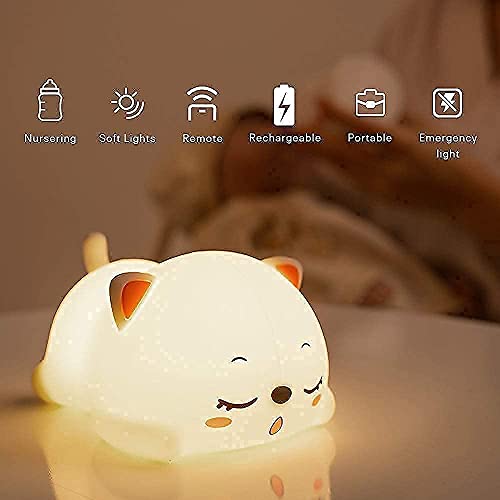 Cute Cat Night Light for Kids,Kawaii Kitty Silicone LED Night Light,USB Rechargeable Portable Night Light 7-Color Changing,Nightlight with Touch Control,Light Up Kids Bedroom for Girls,Cat lover Gifts