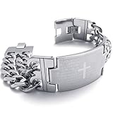 KONOV Men's Stainless Steel Cross Prayer Bangle Cuff Bracelet, Silver, 8.5 Inch
