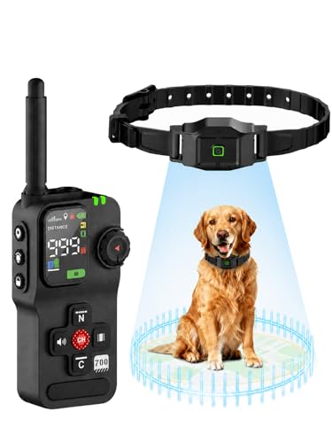 VOISTINO 2-in-1 GPS Wireless Dog Fence & Training Collar with Remote, Up to 2997 ft Range, 4 Training Modes, IPX7 Waterproof & Rechargeable, Built-in Light, Electric Dog Fence System