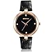 ETEVON Women's Casual Crystal Quartz Leather Watch with Black Dial and Rose Gold Stainless Steel Case, Simple Dress Wrist Watches for Women Ladies