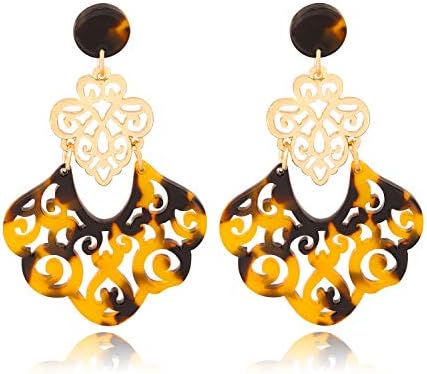 Acrylic Earrings For Women Girls Statement Geometric Earrings Resin Acetate Drop Dangle Earrings Mottled Hoop Earrings Fashion Jewelry