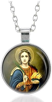 St. Agatha Catholic Necklace Silver Tone Pendant