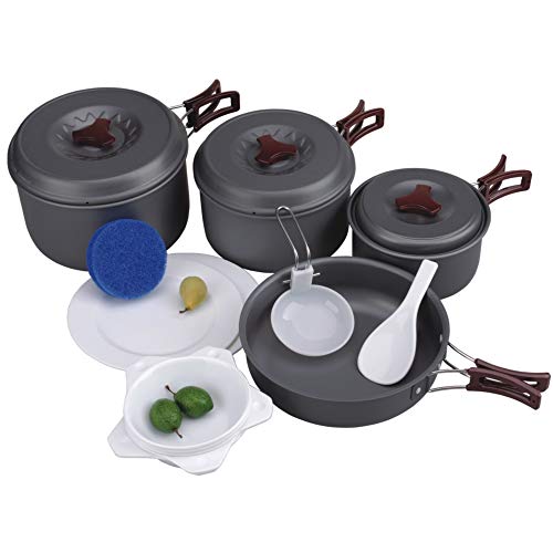 AceCamp Hard-Anodized Portable Camping Cookware Set, Stackable Nonstick Aluminum Cooking Mess Kit, Lightweight Family Pots, Pans, Cups, Bowls & More with Mesh Carrying Bag (Large - 4-5 Person Set) - Thumbnail 6