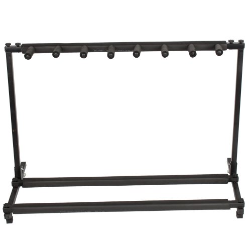 AlwaysPrekit 7-Guitar Holder Folding Portable Storage Organization Stand Rack Display Decor for Acoustic, Bass, Electric Guitars w/Padded-Foam Rails - Black