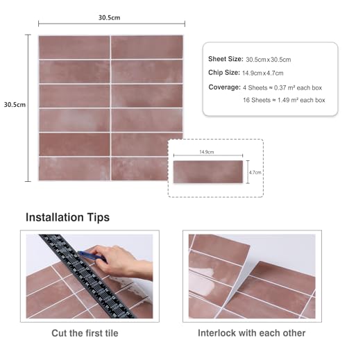 CRE8TIVE Peel and Stick Backsplash Tile Pink Marble Look 12x12 Inch Self-Adhesive Faux Ceramic Wall Tiles Stickers, Heat Resistant Kitchen Tile Backsplash for Wall, Shower, RV Living Room (4-Pack)