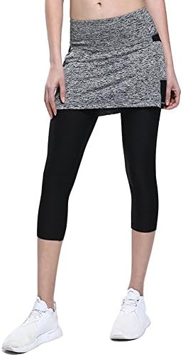 MIUNIKO Women's Yoga Skirted Capris Fitness Pants Leggings Workout Running Athletic Tennis Skort