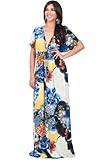 KOH KOH Women's Kimono Sleeve Bright Floral Print V-Neck Maxi Dress
