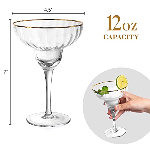 Hand Blown Margarita Glasses 24K Gold Rim Set of 2 Margarita