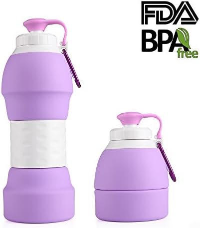 Collapsible Travel Water Bottle, BPA Free Silicone Drinking Mug, Reusable 19.8oz Compact Tea Cup(Purple)