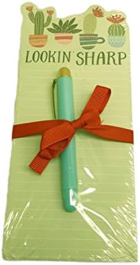 Lookin' Sharp Cacti Notepad with Blue Pen Novelty Desk Gift Set 7.5" x 3.5"