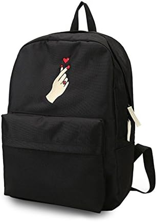 Urban Punk Saranghae Love Embroidery K-Fashion Canvas Backpack Black