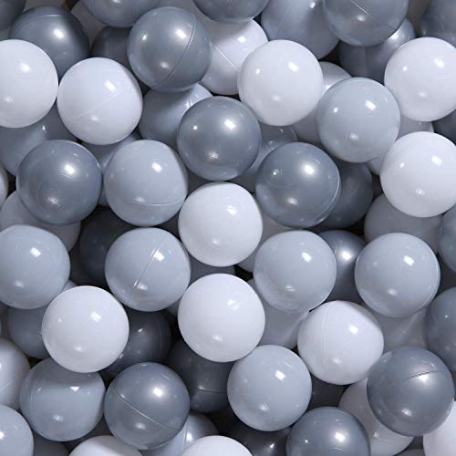 GOGOSO Ball Pit Balls for Toddler, Baby Plastic Playballs Kids Soft Pastel Pelotas Non-Toxic BPA-Free Gray+Pearl Gary+ White, 100 Balls