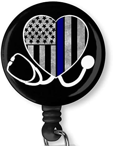 Thin Line Flag Heart for Nurse Retractable ID Card Badge Holder with Alligator Clip Name Nurse Decorative Badge Reel Clip on Card Holders