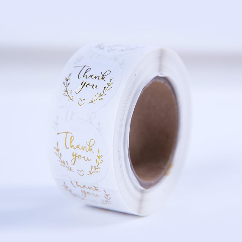 MajorCrafts 500 Labels per roll 1" 2.5cm 'Thank You' Printed Round Sticker Labels L01 (White & Gold - V103)