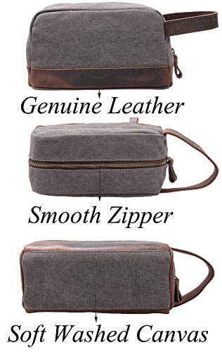 Vintage Leather Canvas Travel Toiletry Bag Shaving Dopp Kit #A001 (Grey) 3 Vintage Leather Canvas Travel Toiletry Bag Shaving Dopp Kit #A001 (Grey)