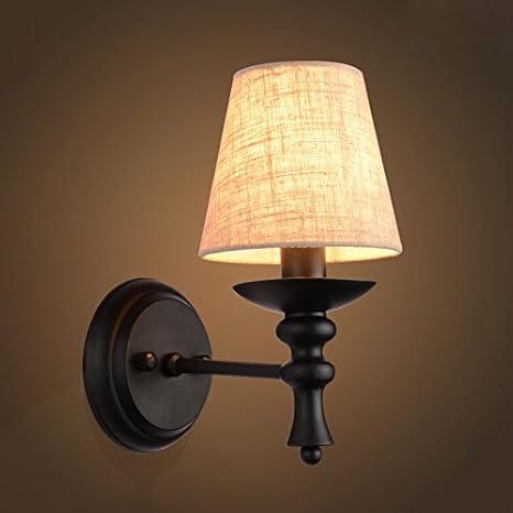 American Style Wall Lamp Bedroom Lamps E14 Reading Lighting Fabric Lampshade 90 260v Lighting Fixtures Flaxen