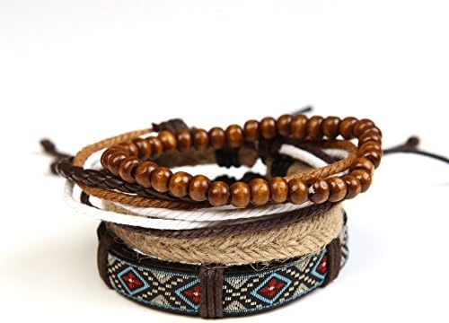 XIANG YIN Tribal bracelet for men Woven Surf 4pc a sets Adjustable Chain: 8"(20cm)- 11"(28cm)