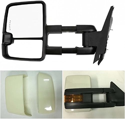 VioGi 2x Power Heated Manual Telescoping And Folding Defrost+Clearance Lights+Backup Lights+On Glass LED Turn Signal Light+Amber Parking Base Color Towing Mirrors For 14-18 Silverado Sierra