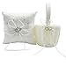 MAYMII 2 Heart Rhinestones Ivory Satin Wedding Flower Girl Basket and Ring Pillow Set, Ivory (White)