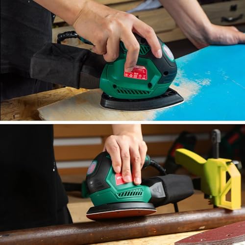 HYCHIKA Wood Sander, 200W Mouse Sander, 14000RPM with Dust Collection, 12pcs Sanding Cards (240/120/80 Grains, for Multiple Angles, Wood, Metal, Electric Cable