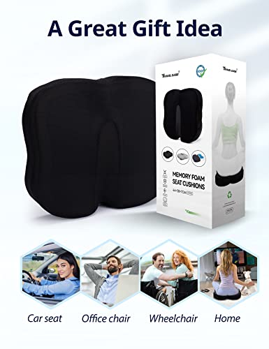 Travel Ease Memory Foam Coccyx Orthopedic Gel Seat Cushion, Seat Cushion for Lower Back Pain and Sciatica Tailbone Pain Relief – Fit for Office Chair, Car Seat, Wheelchair (Black)