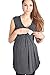 LaClef Cap Sleeve Scoop Neck Front Pleated Ruched Maternity Nursing Tunic (Large, Charcoal)