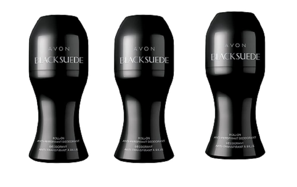 3 x Avon Mens Black Suede Roll On Deodorant Set